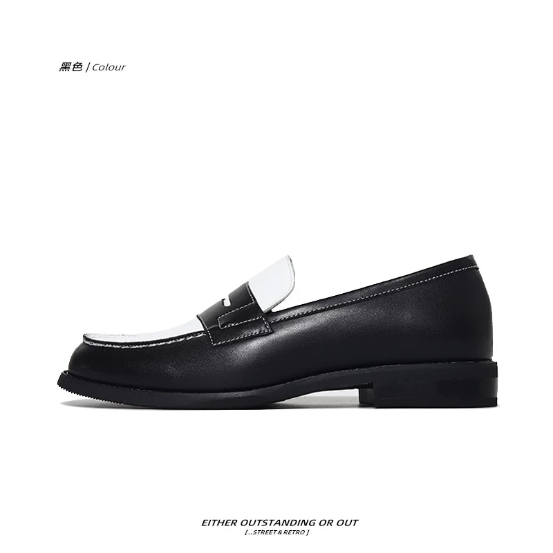 SHENLV STUDIO Open Line Contrasting Color One-pedal Leather Shoes
