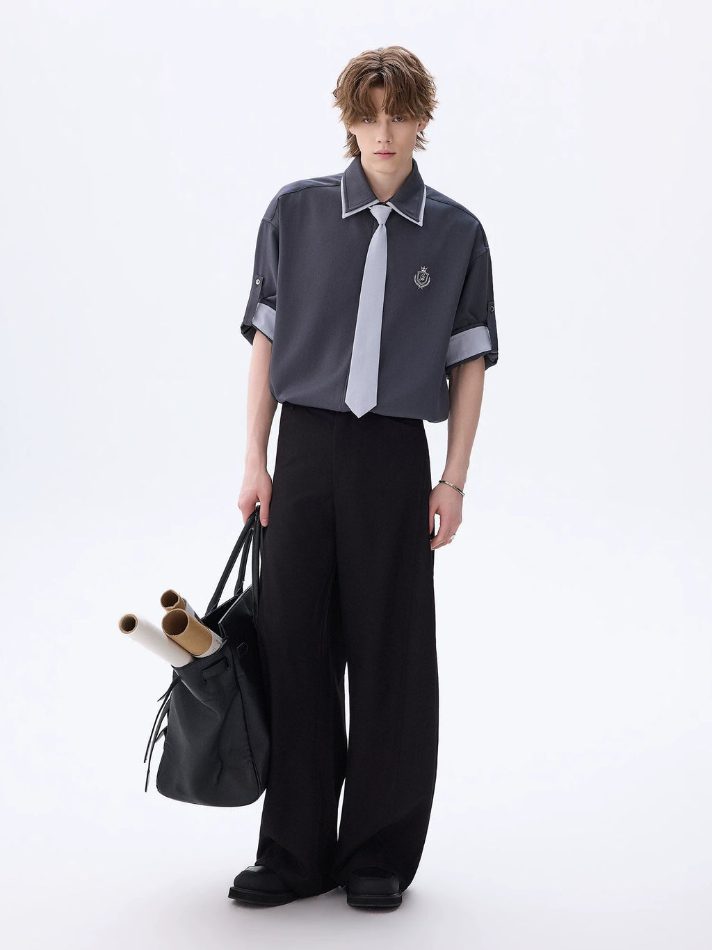 CHOR Double Neck Contrast Tie Loose Shirt