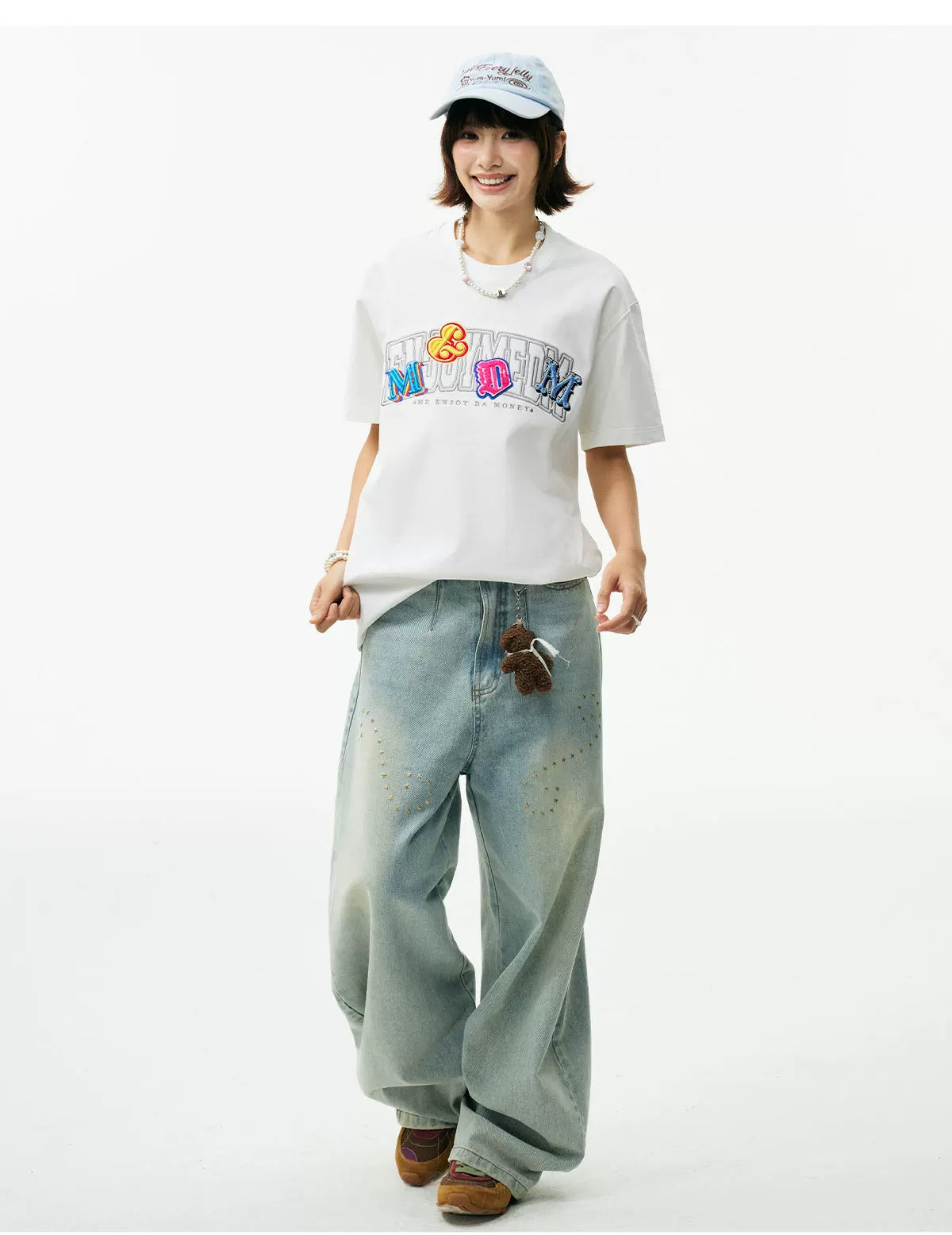 MEDM Double-layer Contrasting Color Embroidery Letter Casual Tee