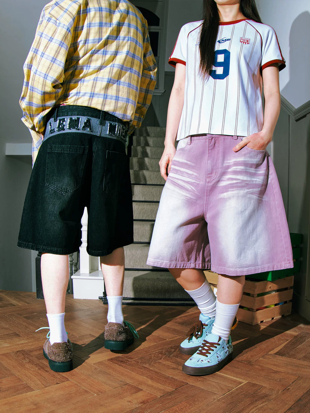 Lemanism Retro Gradual Change Denim Shorts