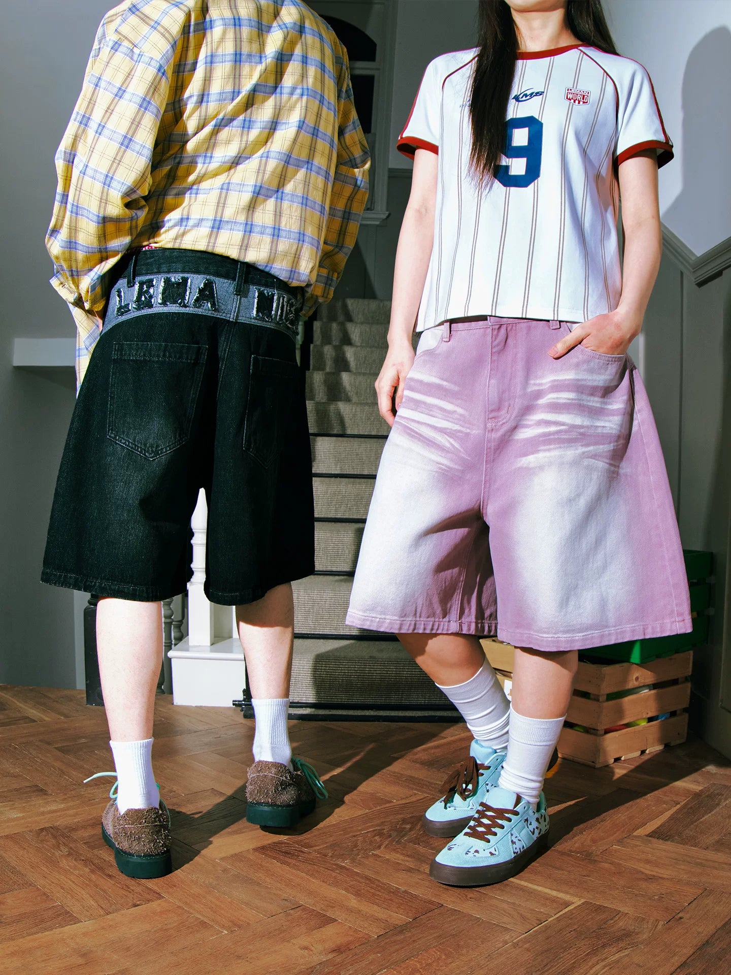 Lemanism Retro Gradual Change Denim Shorts