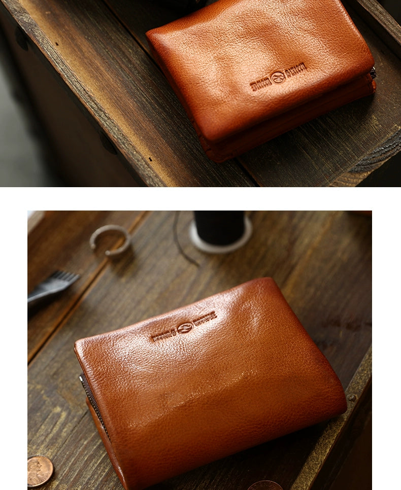 HALF WORK AtelierLeo first-layer cowhide wallet men's leather short handmade multi-card degaussing anti-theft swipe card bag wallet