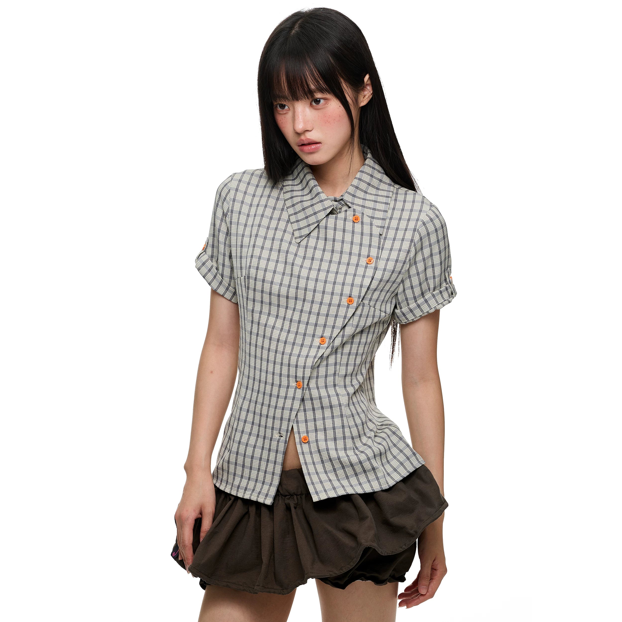 JIKOO Korean Waist Pinched Slim and Thin Shirt