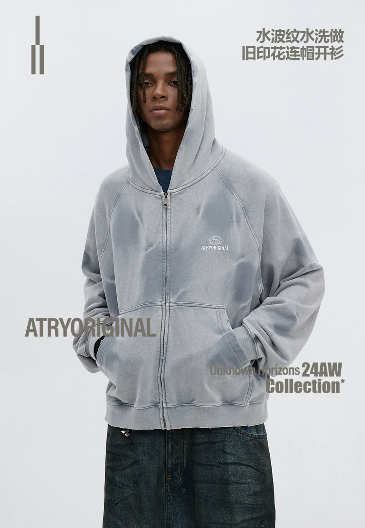 ATRY Water Ripple Washed Old Printed Hooded Jacket