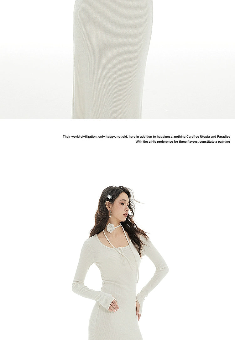Imone Silver Rose Strap Finger Covers Long Sleeve Dress