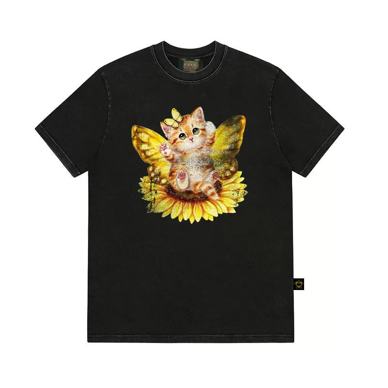 MMBBT Sunflower Cat Print Short Tee