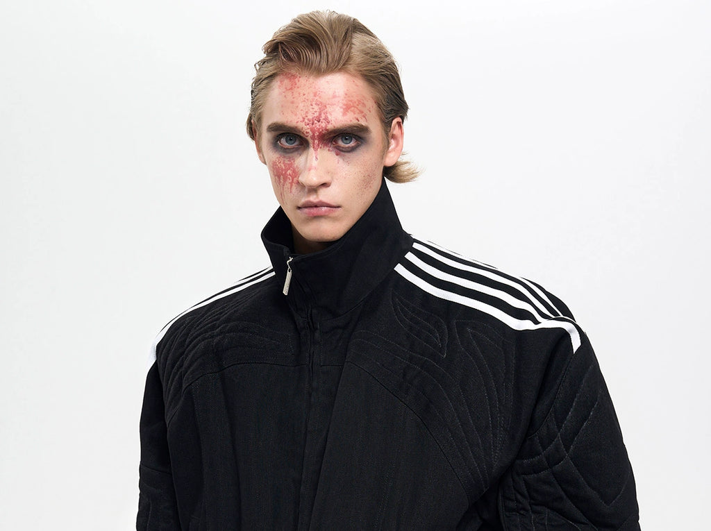 STARTEXCEEDEND Four-bar Spliced Stand-up Collar Jacket