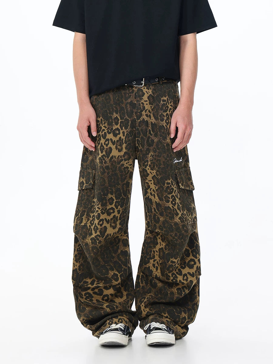 404MOB Retro Leopard Print Wide-leg Cargo Pants