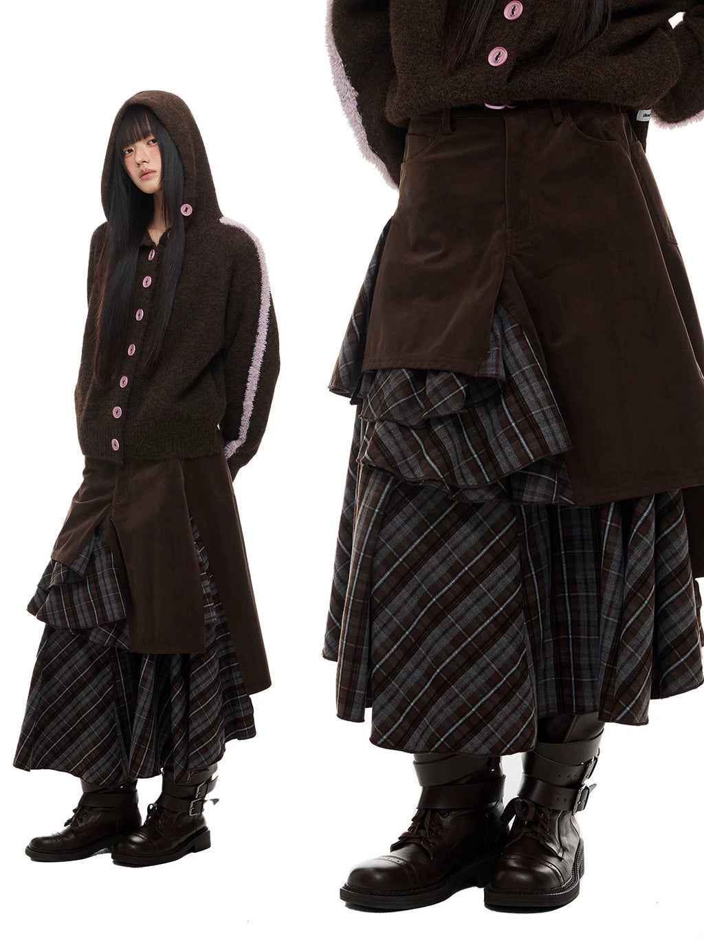 JIKOO Asymmetrical Splicing Striped Skirt