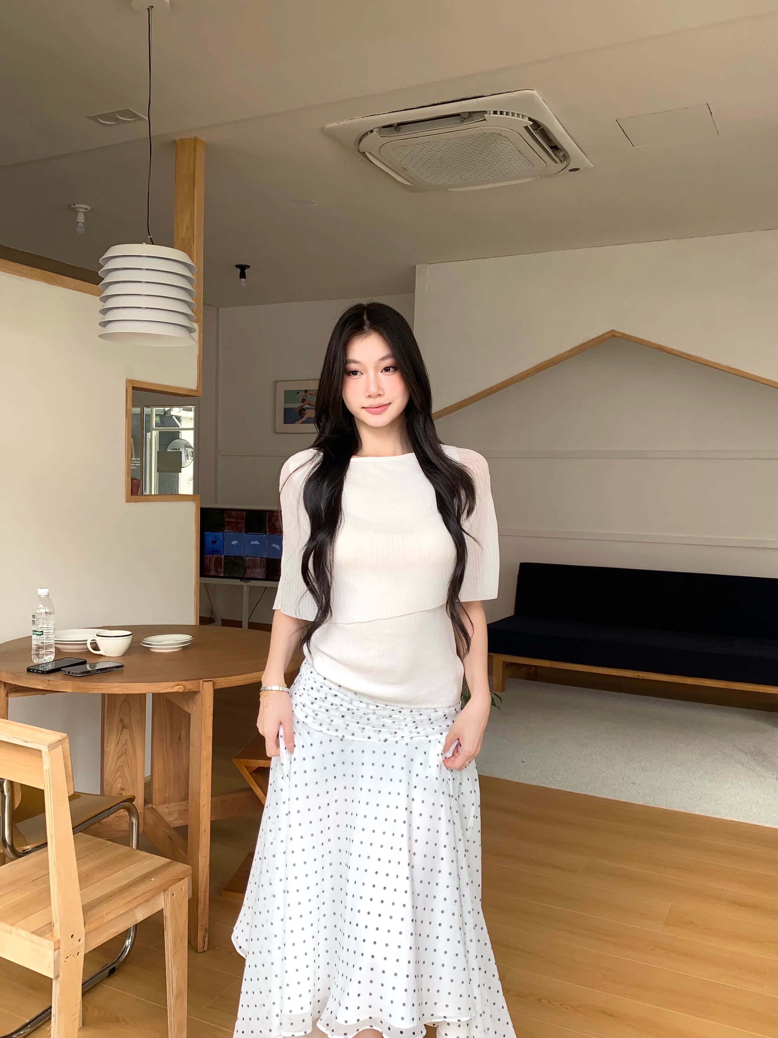 WITHMIN Irregular Skinny Polka Dot Skirt