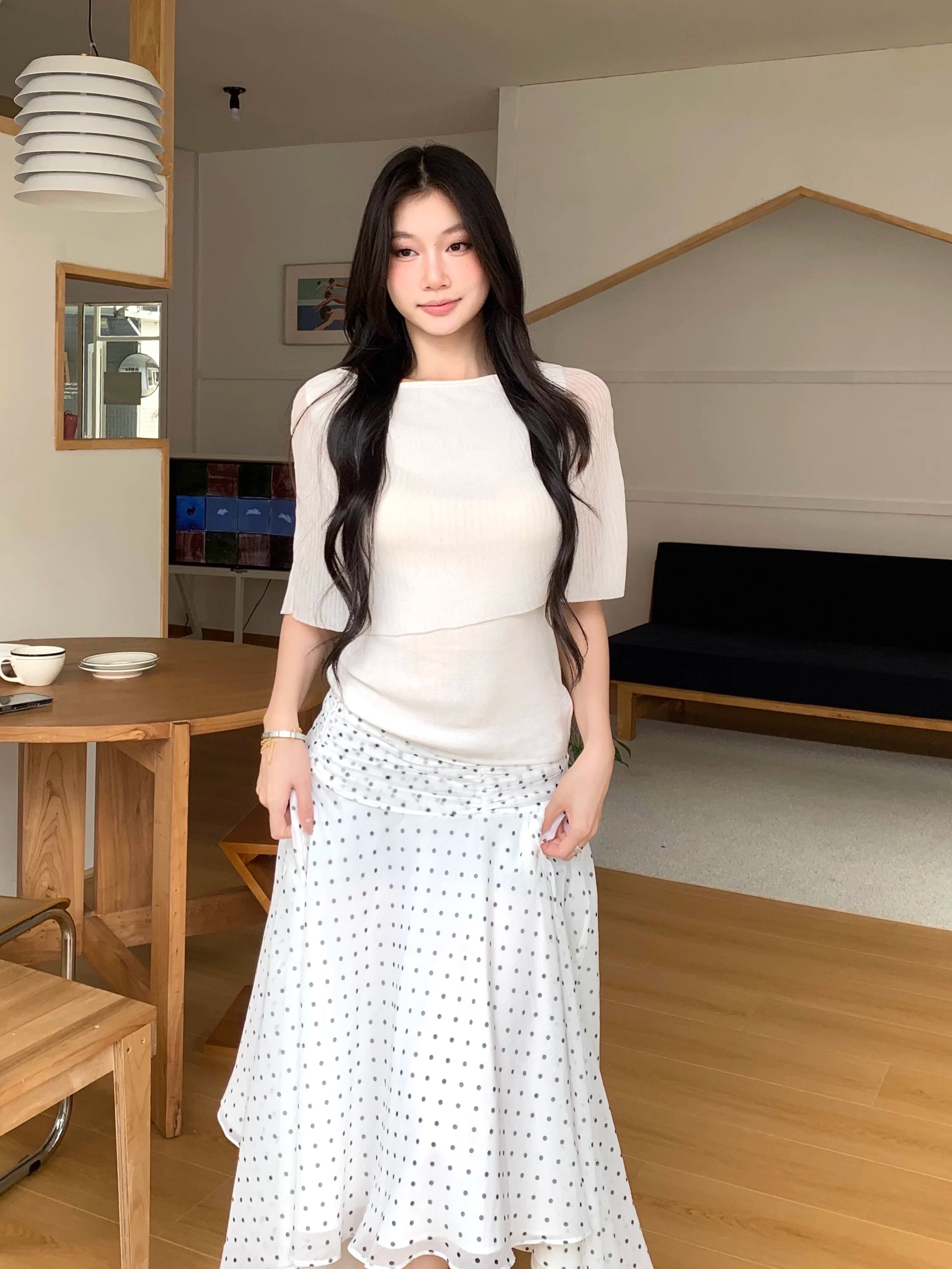 WITHMIN Irregular Skinny Polka Dot Skirt