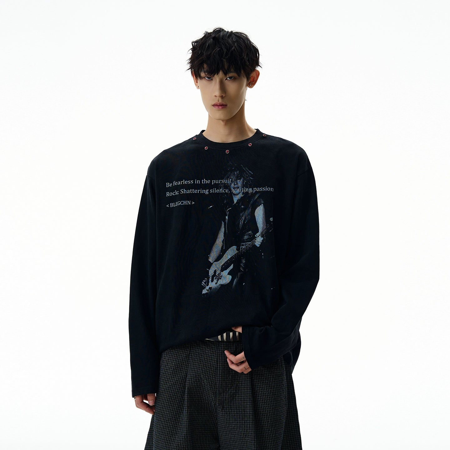 A PUEE Vintage Rivet Versatile Loose Long Sleeve