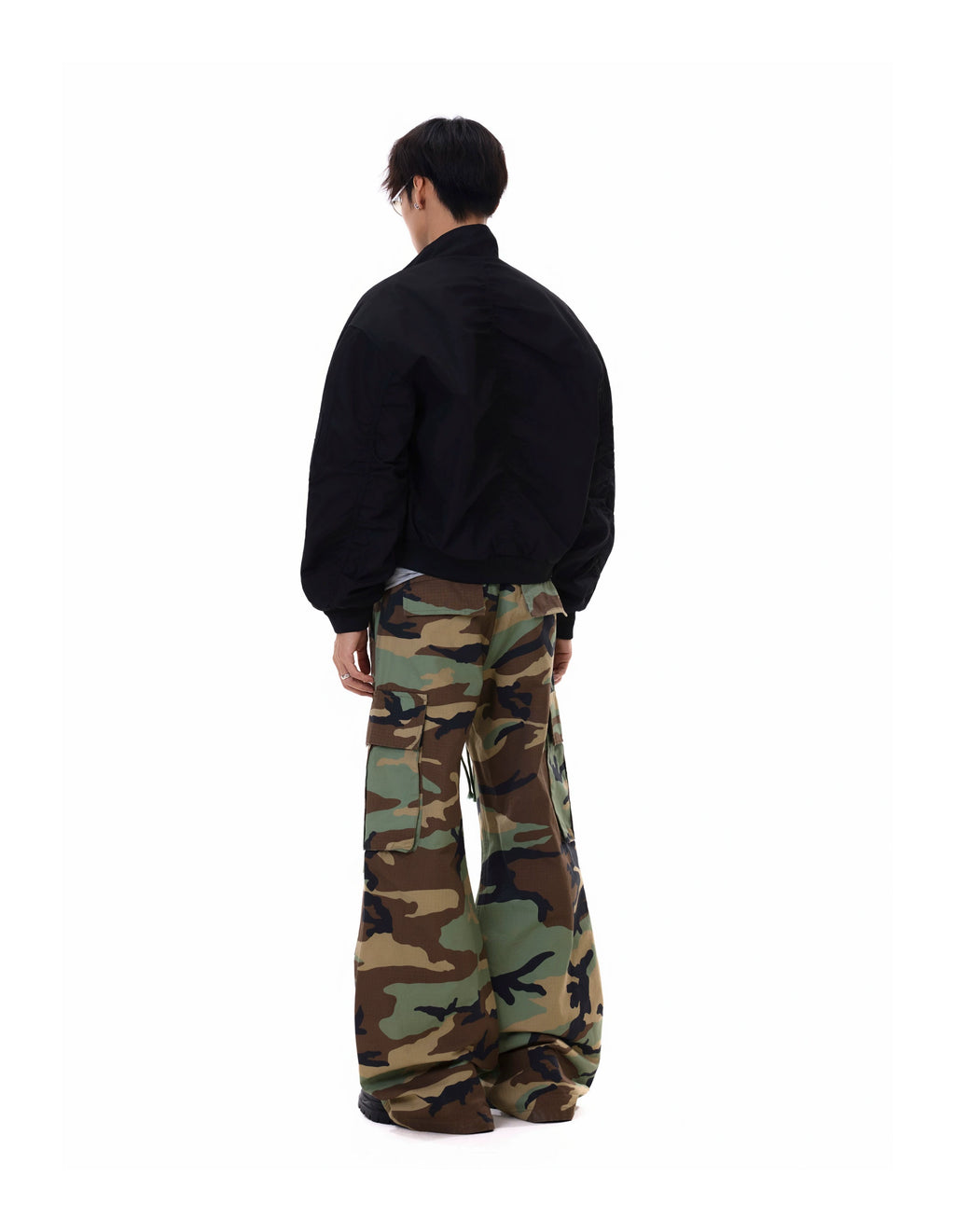 BTSG Wash Camouflage Drawstring Pleated Overalls