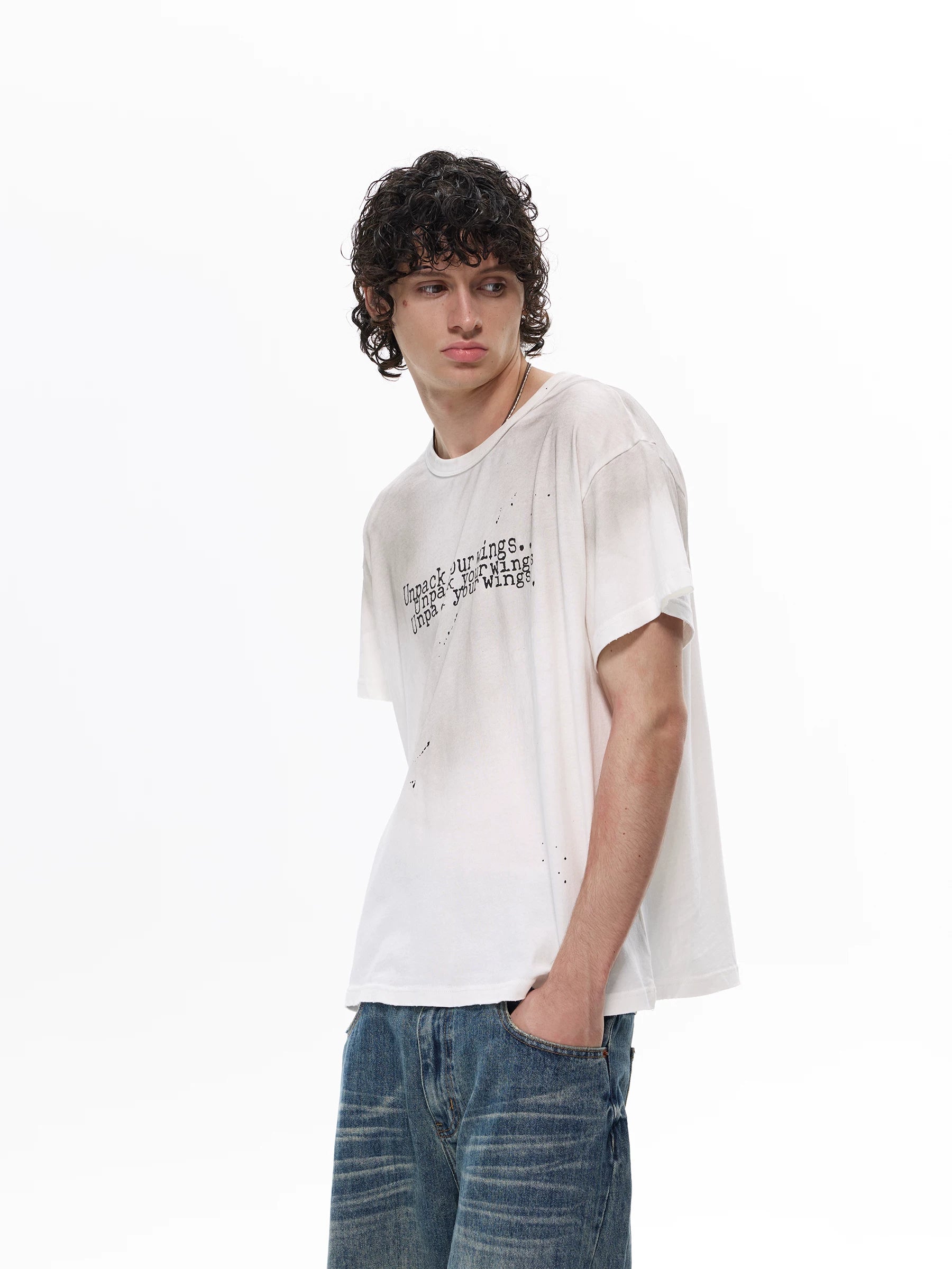WLNEXT Splashing Ink Letter Print Lazy Tee