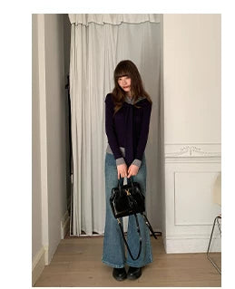 Kano Fake Two-piece Splicing Streamer Collar Knitted Long Sleeve
