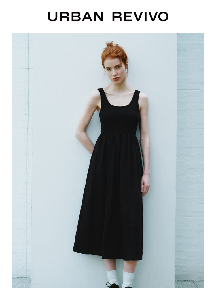 URBAN REVIVO Simple Splicing Waist Vest Suspender Dress