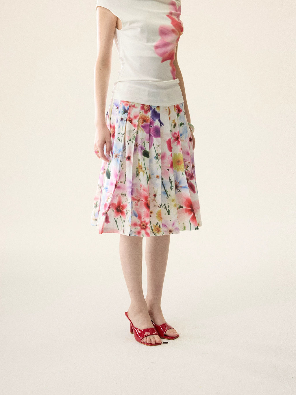 LOUMUTAKU Full Print Floral Pleated Skirt Skirt