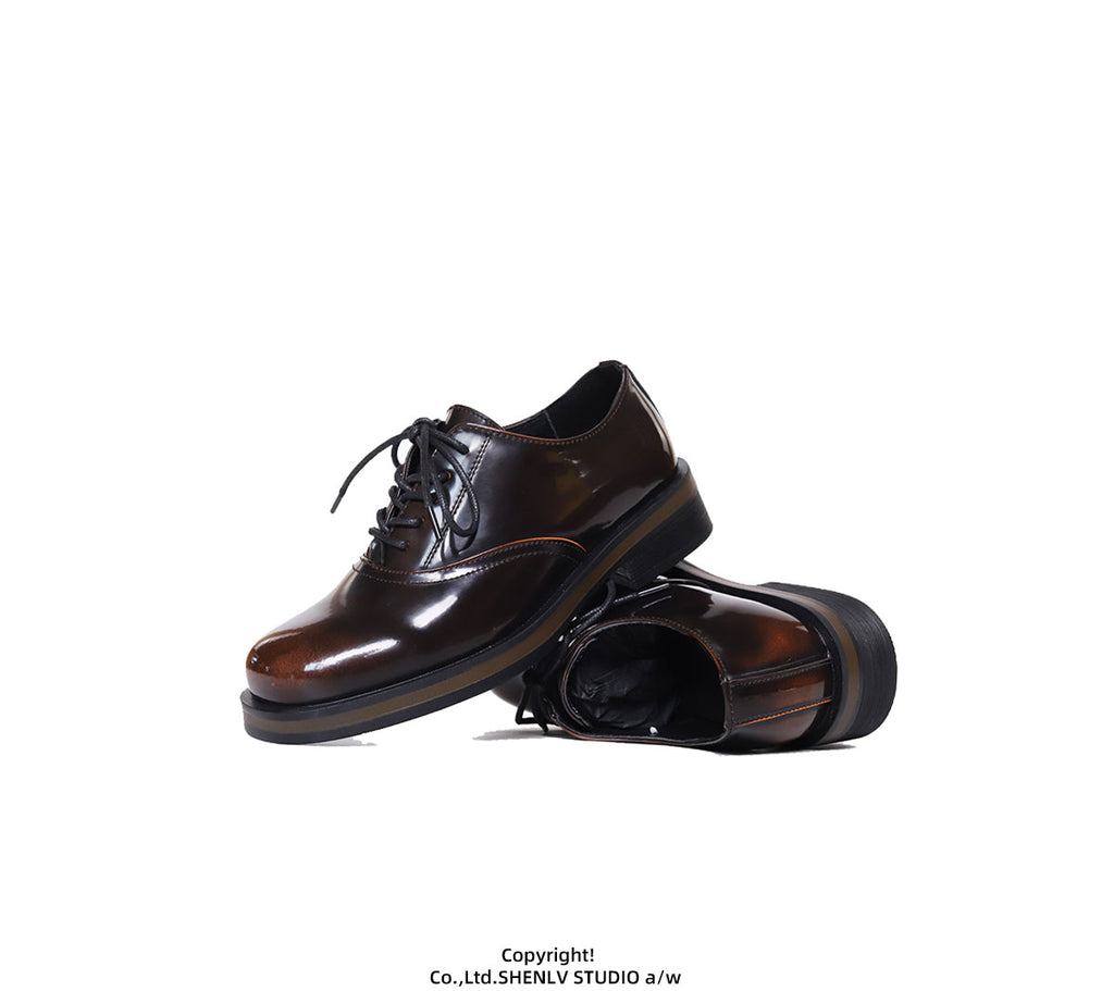 SHENLV STUDIO two-color leather glossy Derby shoes