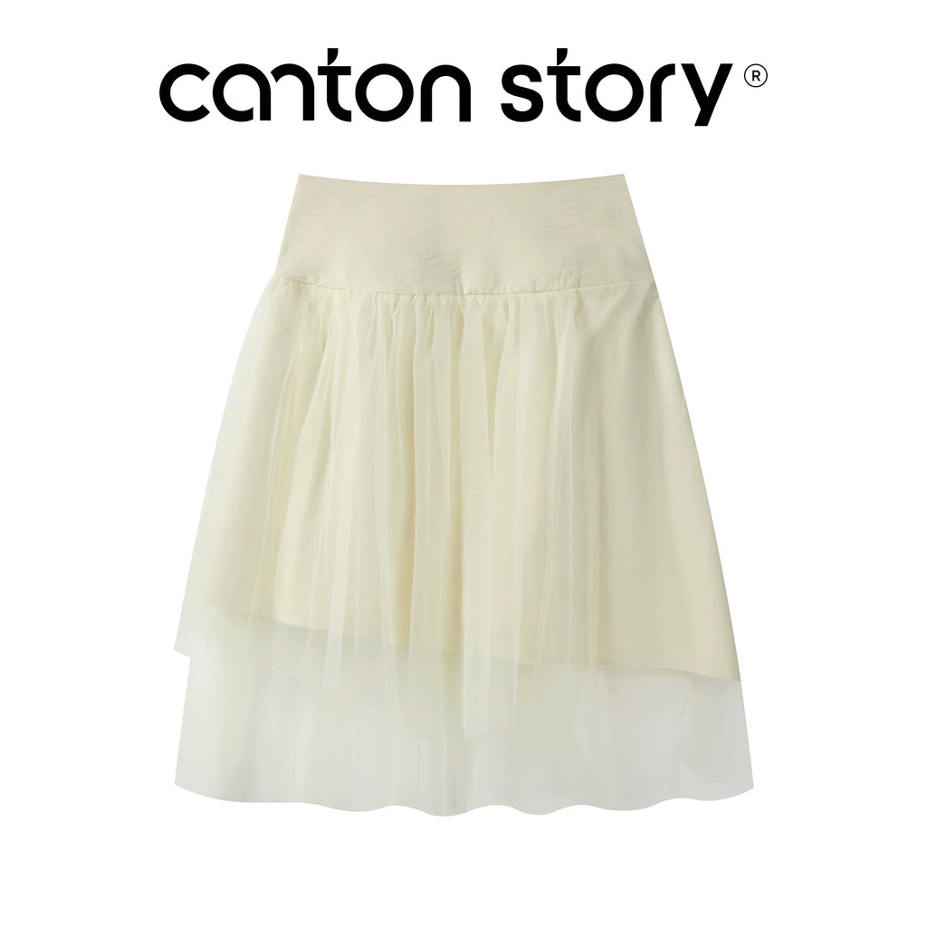 Cantonstory High Waist Thin Mesh A Word Skirt