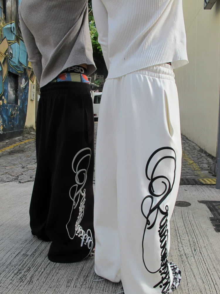 KARMANISTIC Vintage Embroidered Loose Straight Sweatpants