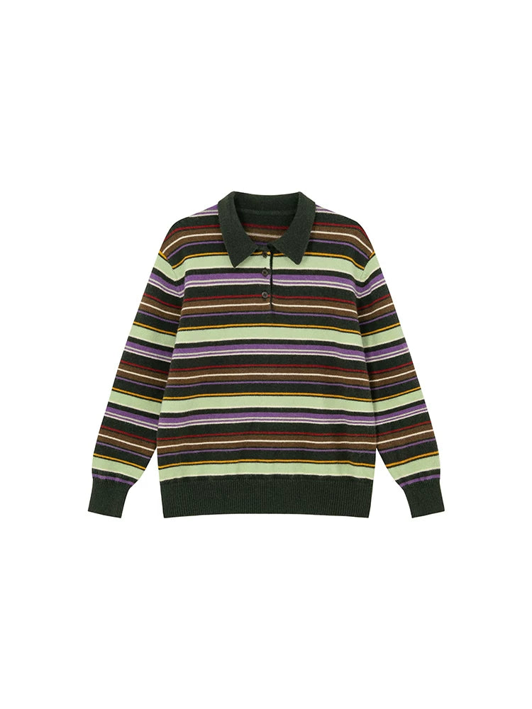 KANO Striped POLO Neck Long Sleeve Knit