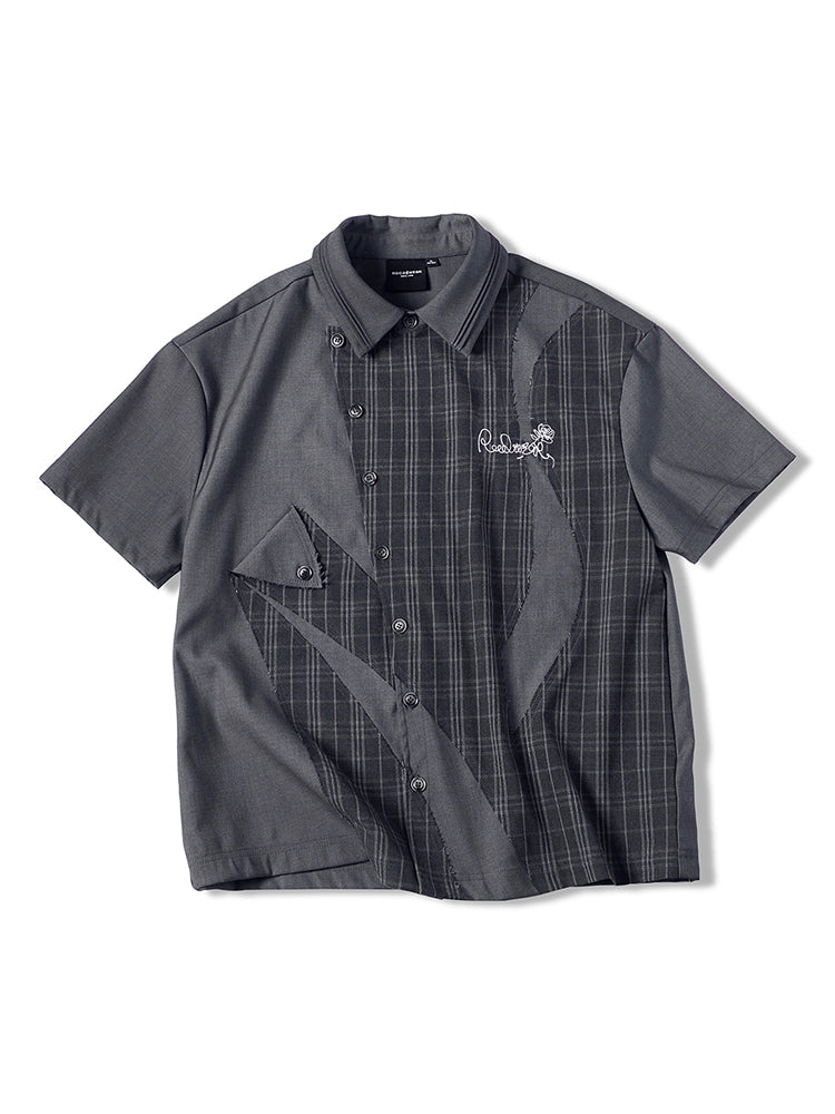 Rocawear Splicing Embroidered Slant Placket Loose Vintage Shirt