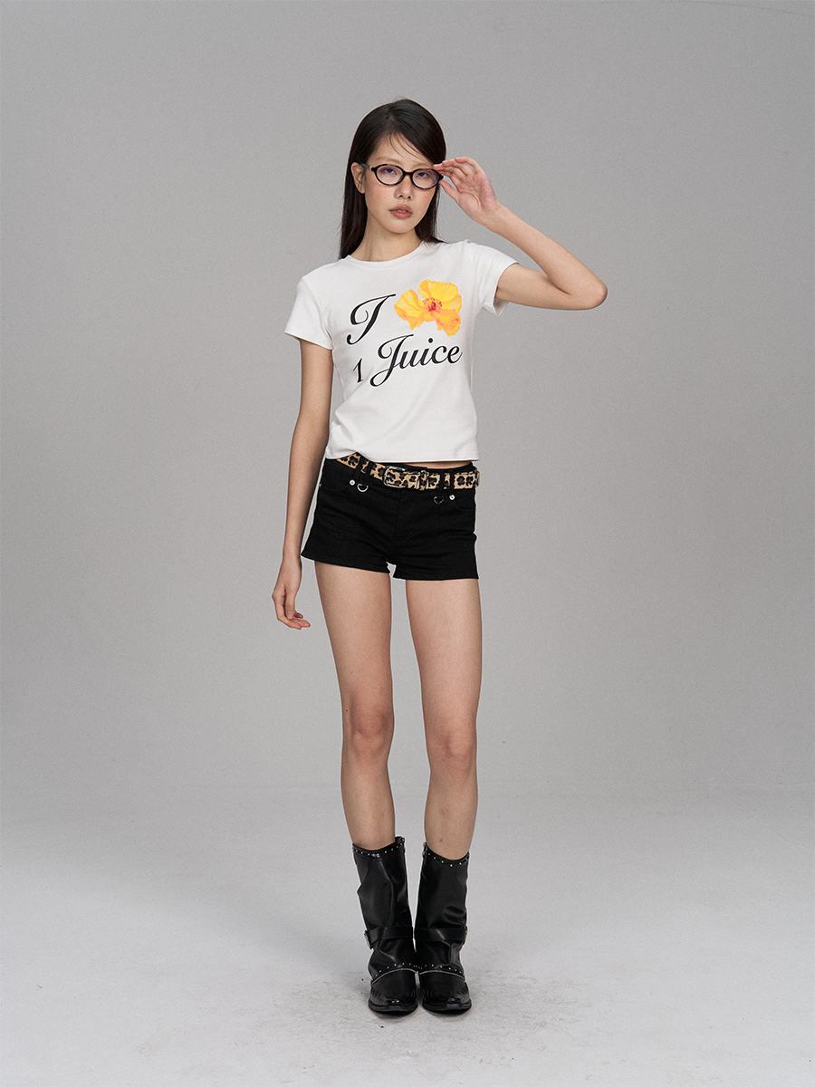 UnderStress Flower Flower Type Front Shoulder Short Waist Tee