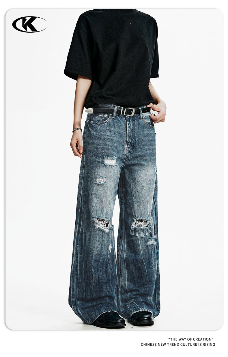 11KN Distressed Straight Leg Denim Jeans