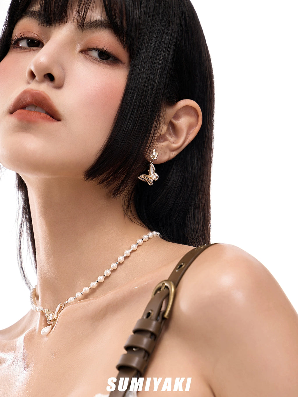 SUMIYAKI White Fritillary Butterfly Pearl Necklace