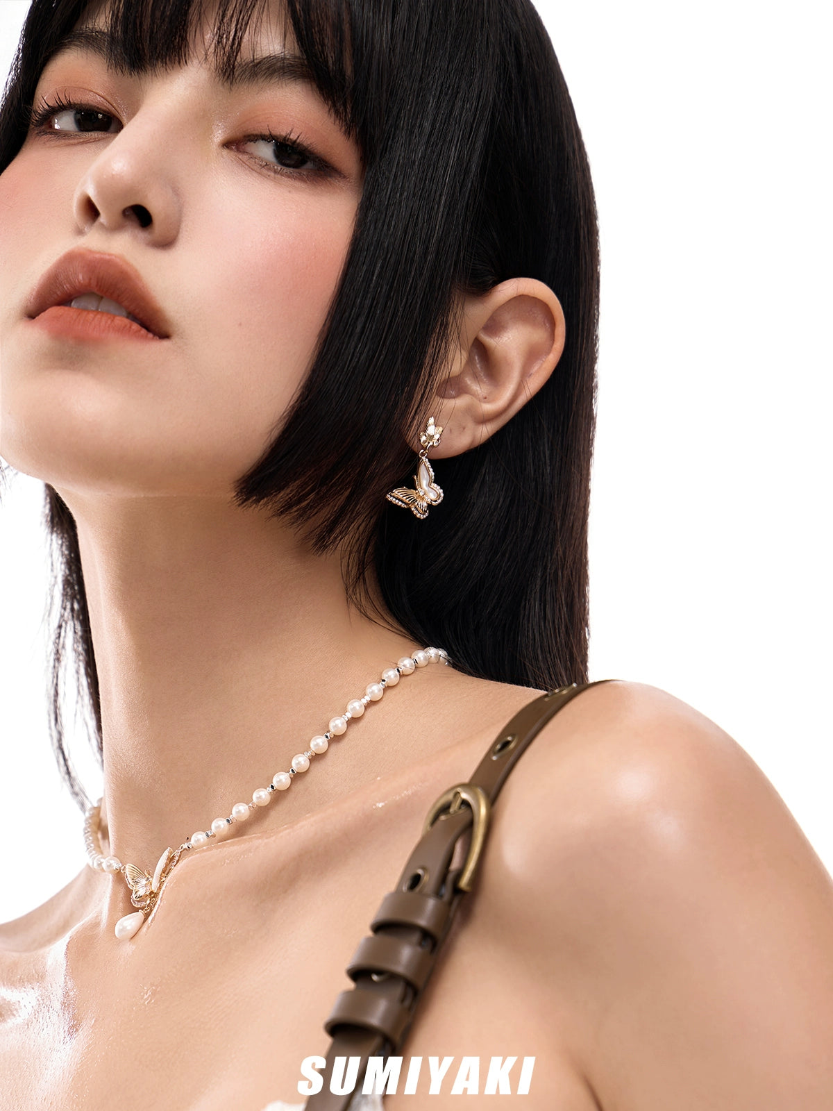 SUMIYAKI White Fritillary Butterfly Pearl Necklace