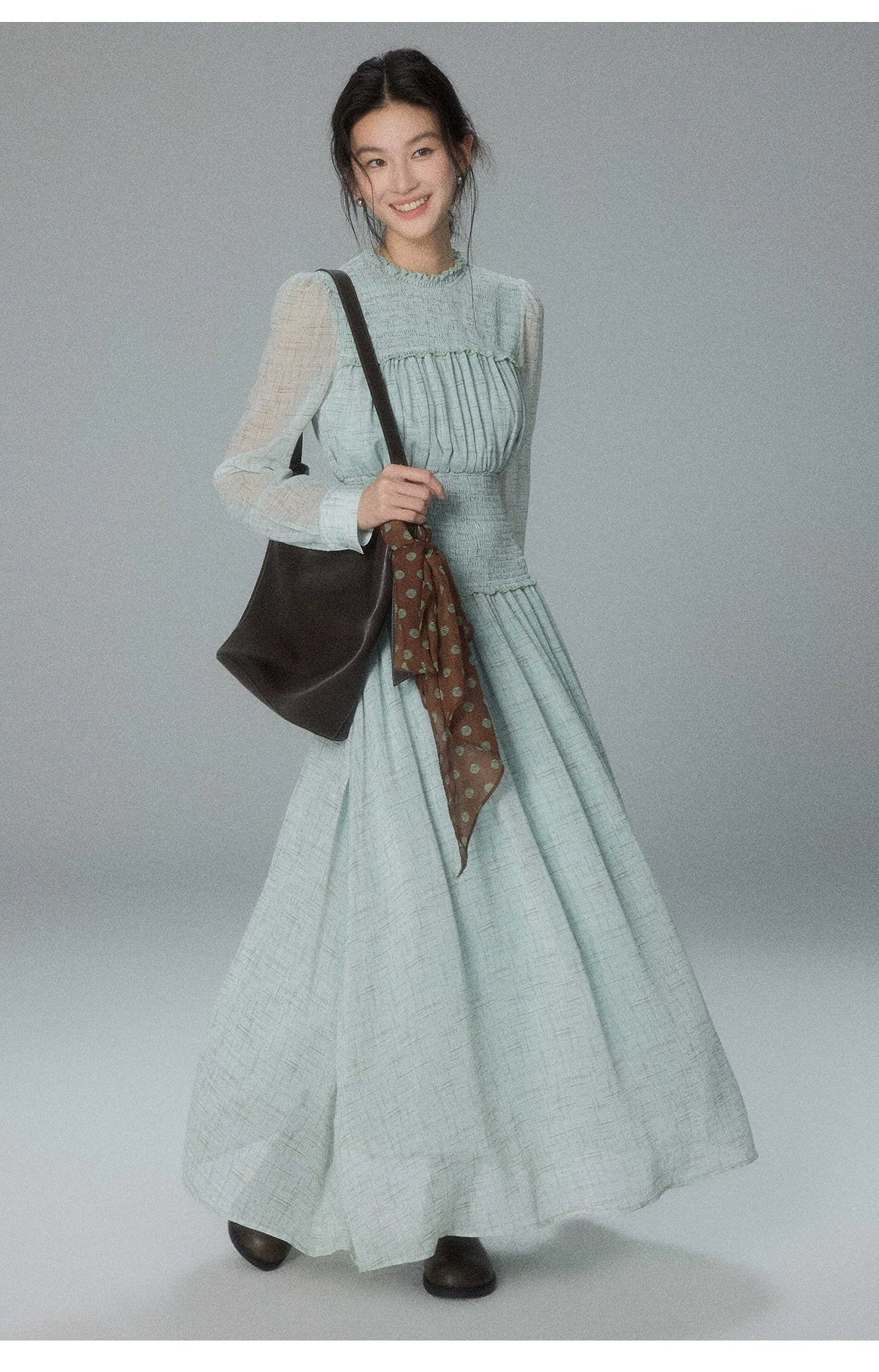 TYANG Retro Waist Long-sleeved Dress