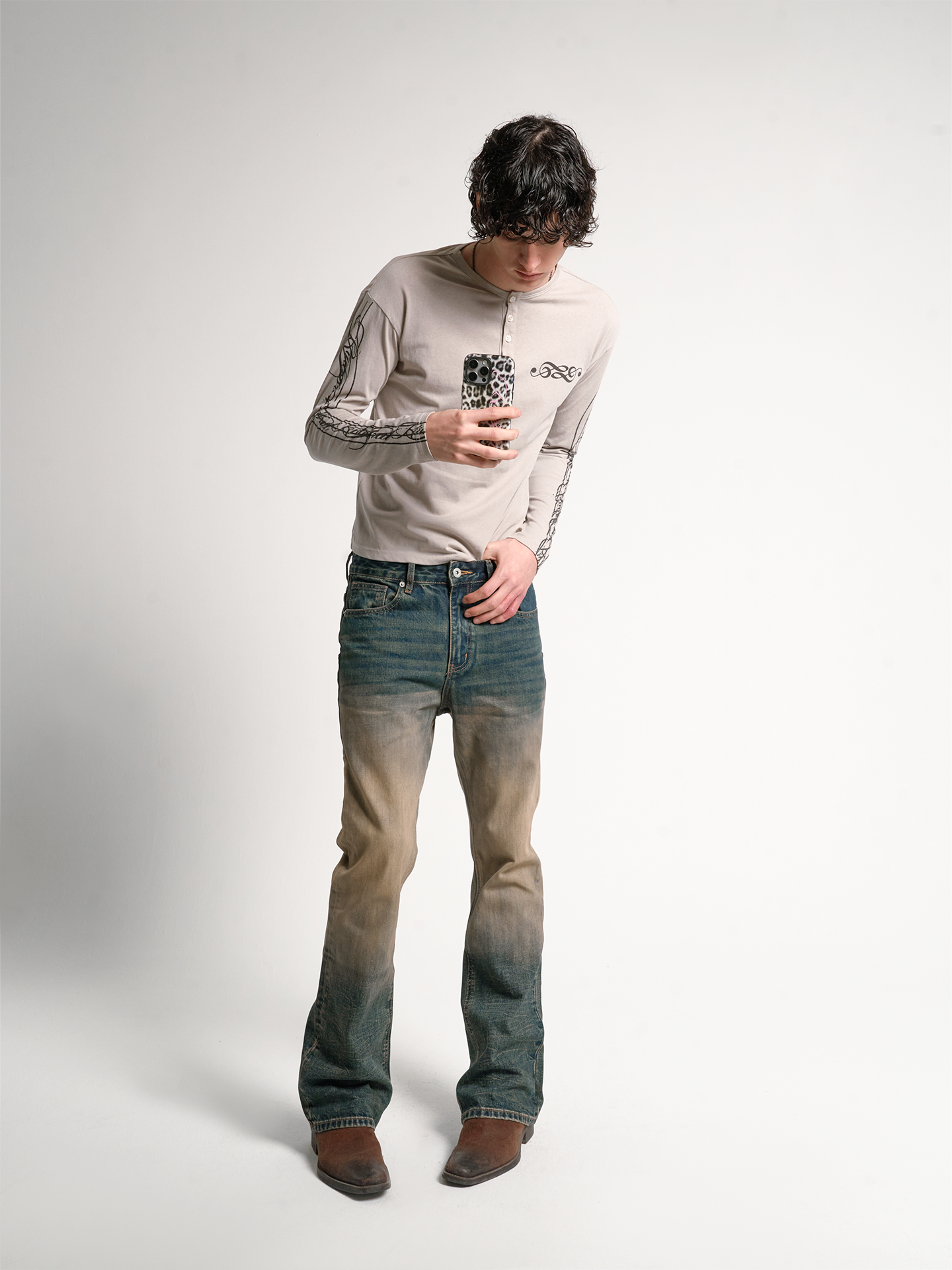 noEmosen music note flower printed long sleeve