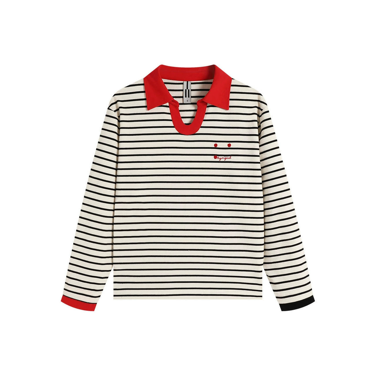 ATRY Striped Retro Loose Contrast Lapel Long Sleeve