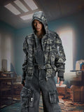 NOMANIAI Stitching Camouflage Hooded Zipper Jacket