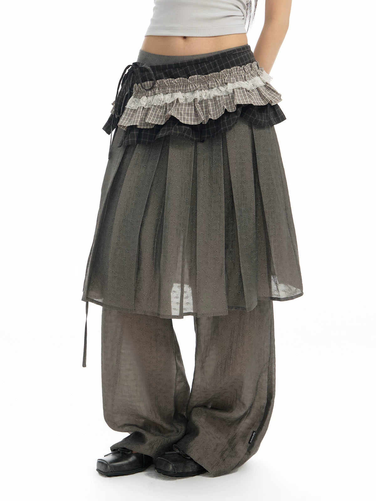 TGNS Fake Two-piece Breathable Pleated Skirt Pants
