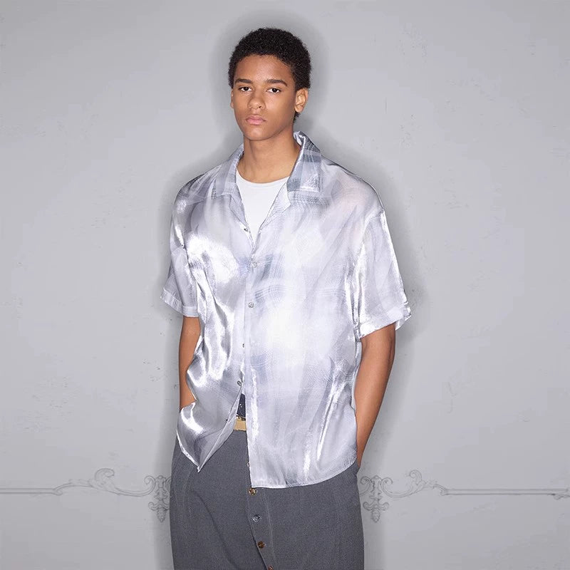 Rocawear Streamer Smudge Check Cuban Collar Short-sleeved Shirt