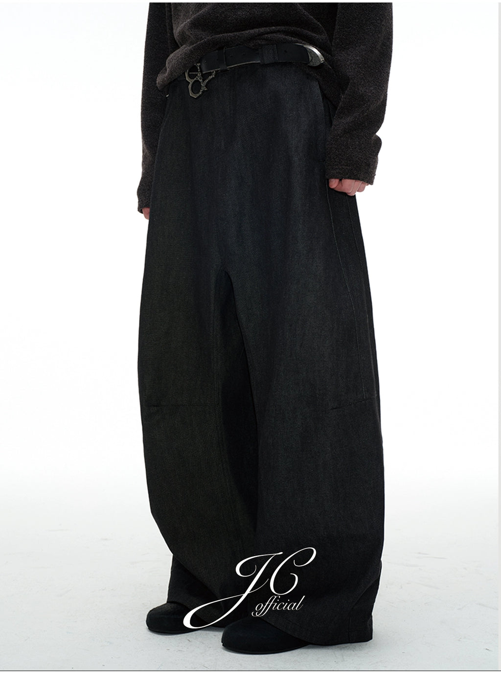 JCAESAR Double Side Seam Structure Wide Scimitar Profile Jeans