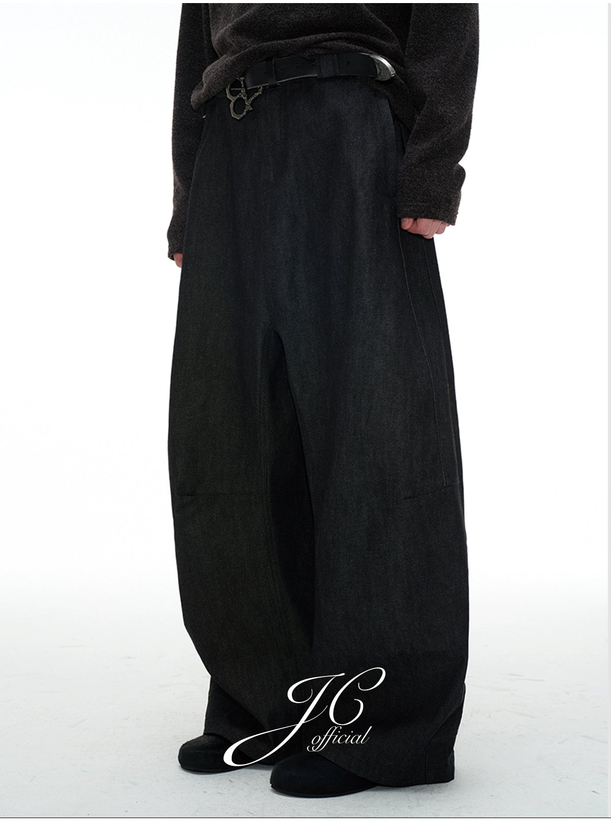 JCAESAR Double Side Seam Structure Wide Scimitar Profile Jeans