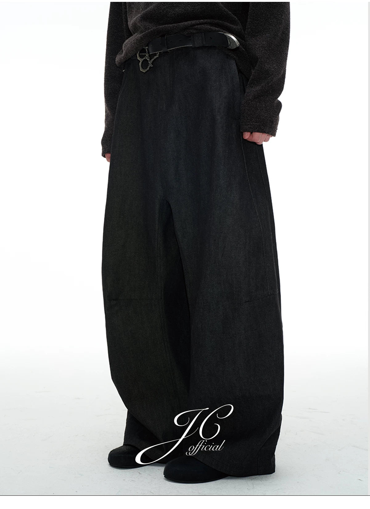 JCAESAR Pleated Double-sided Wide-leg Jeans