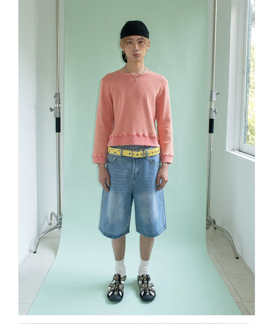 FUNKYFUN Waffle Loose Short Sweater