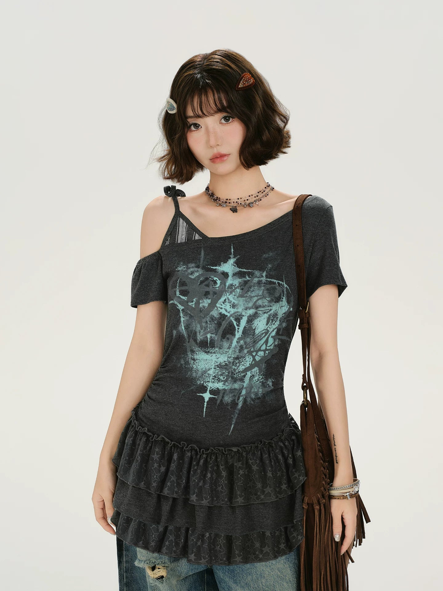 Girlyhalo Asymmetrical Fake Two Casual Tee