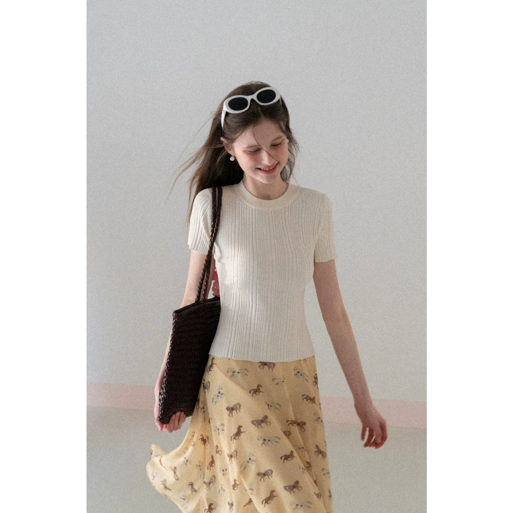 EGGKA Round Neck Pit Strip Thin Tee