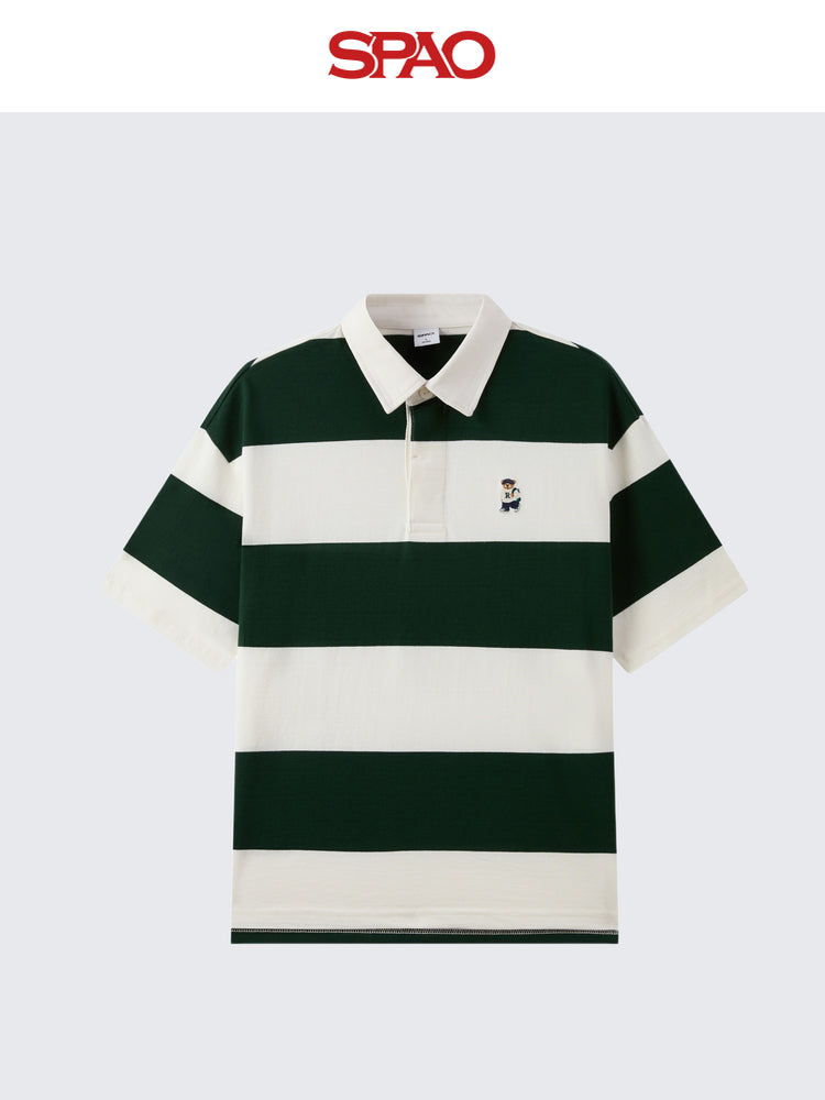 SPAO Men's Striped POLO Collar Short-sleeved T-shirt SPHWF24C51