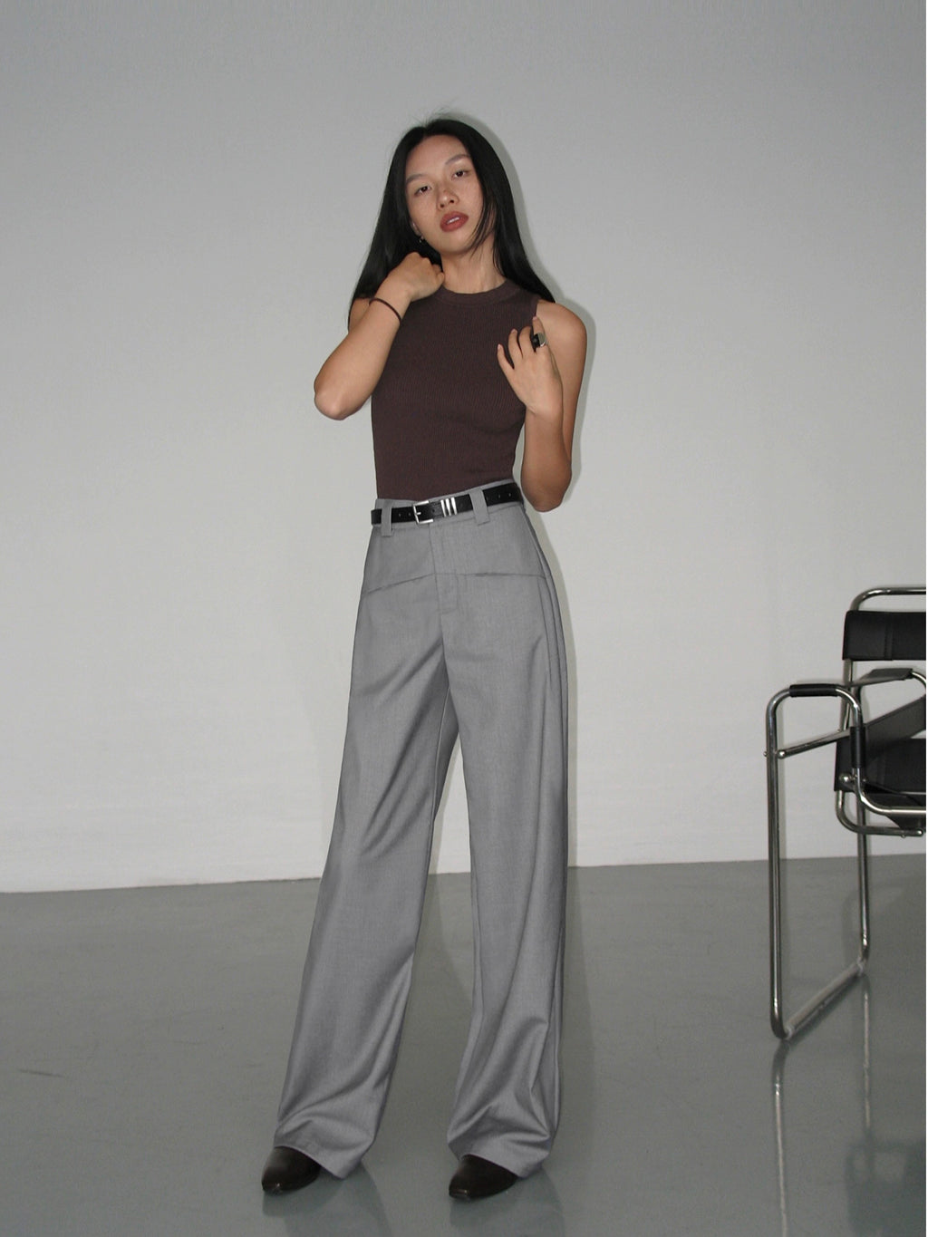 NEVA HU High-waisted Straight-leg Suit Pants