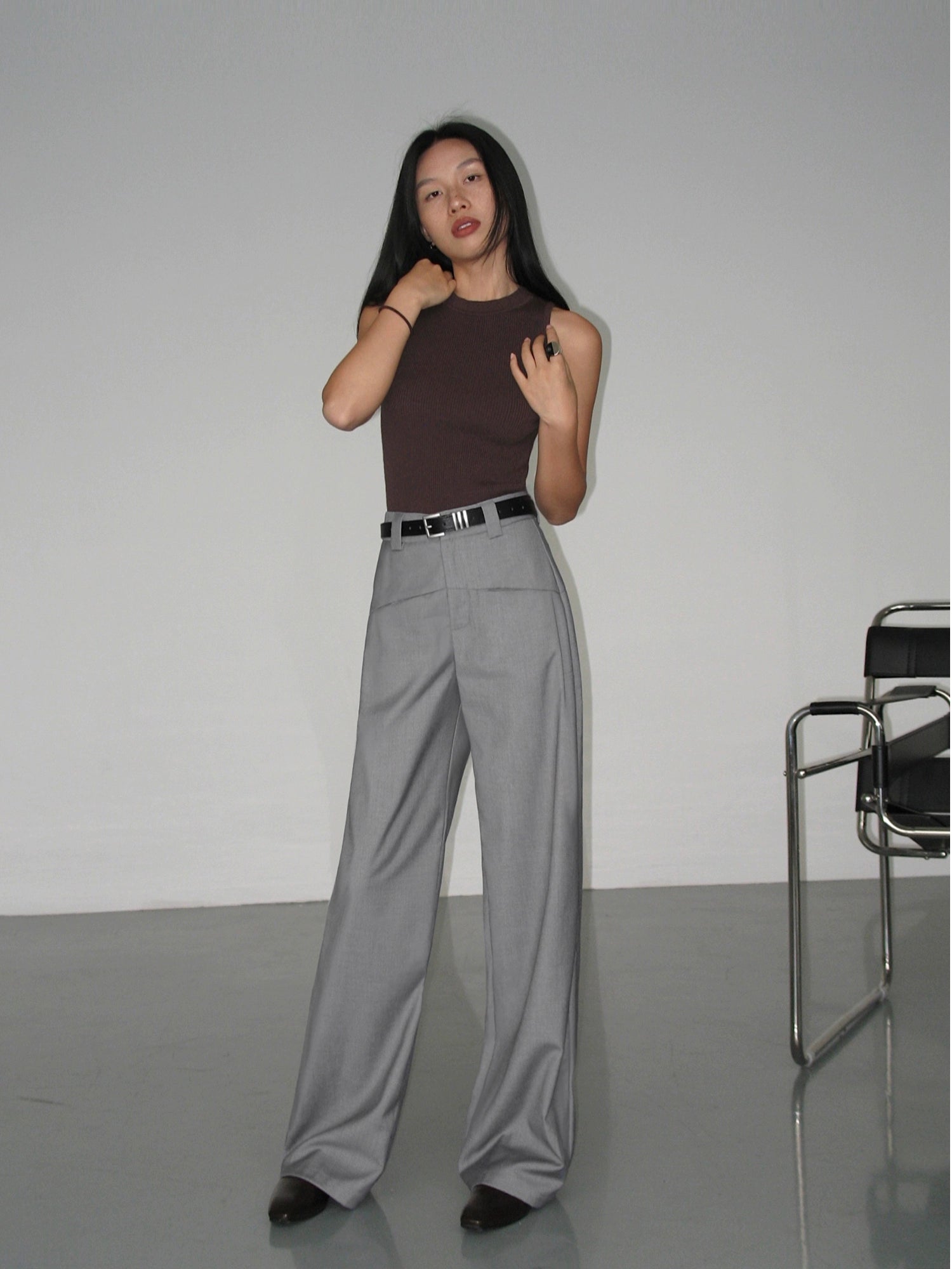 NEVA HU High-waisted Straight-leg Suit Pants