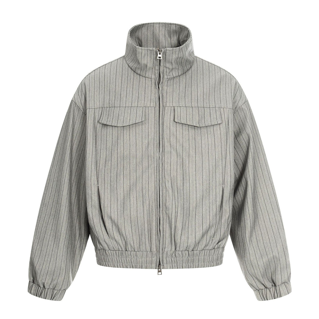 11KN Striped Casual Loose Stand-Up Neck Cardigan