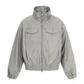 11KN Striped Casual Loose Stand-Up Neck Cardigan