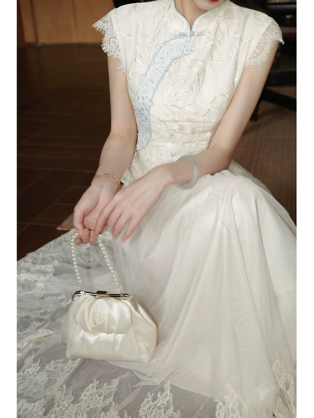 ZIHE Tencel Embroidered Tee Mesh Lace Skirt Set