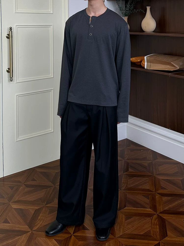 KREATE Contrast Henry Neck Bottom Shirt Long Sleeve