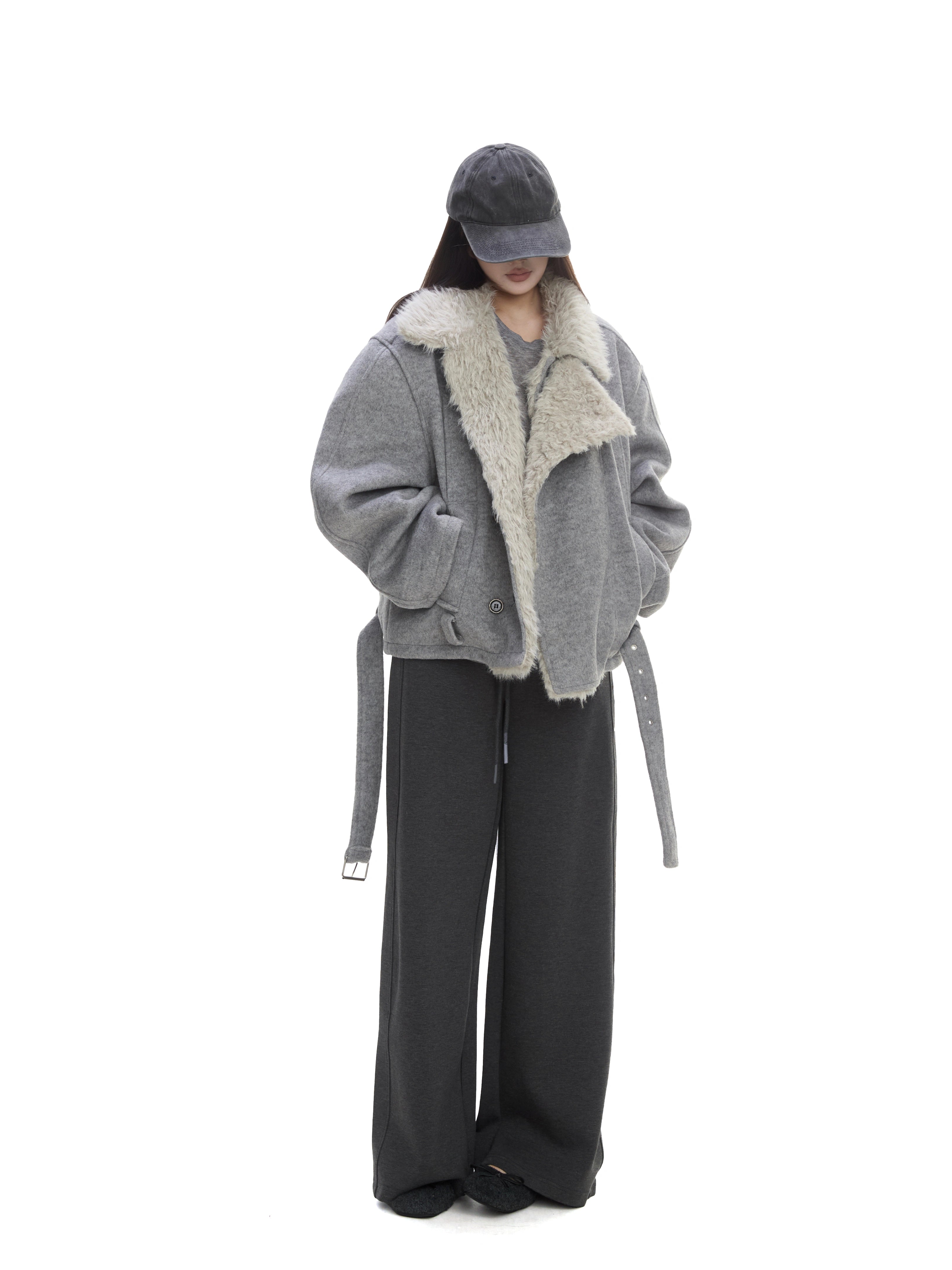 WITHMIN Fleece Warm Loose Short Woolen Coat